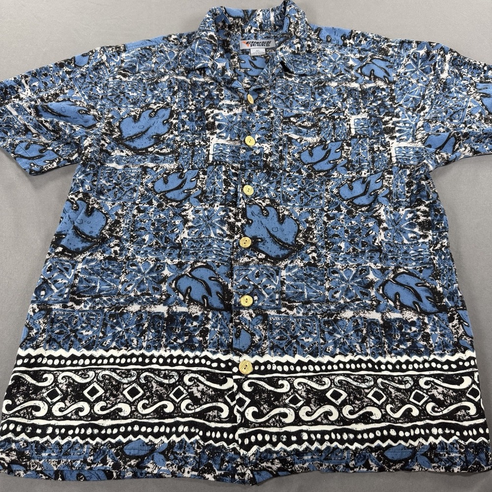 Guess Jeans Men's Short Sleeve Button Up Shirt Blue Hawaiian Vintage Size XL